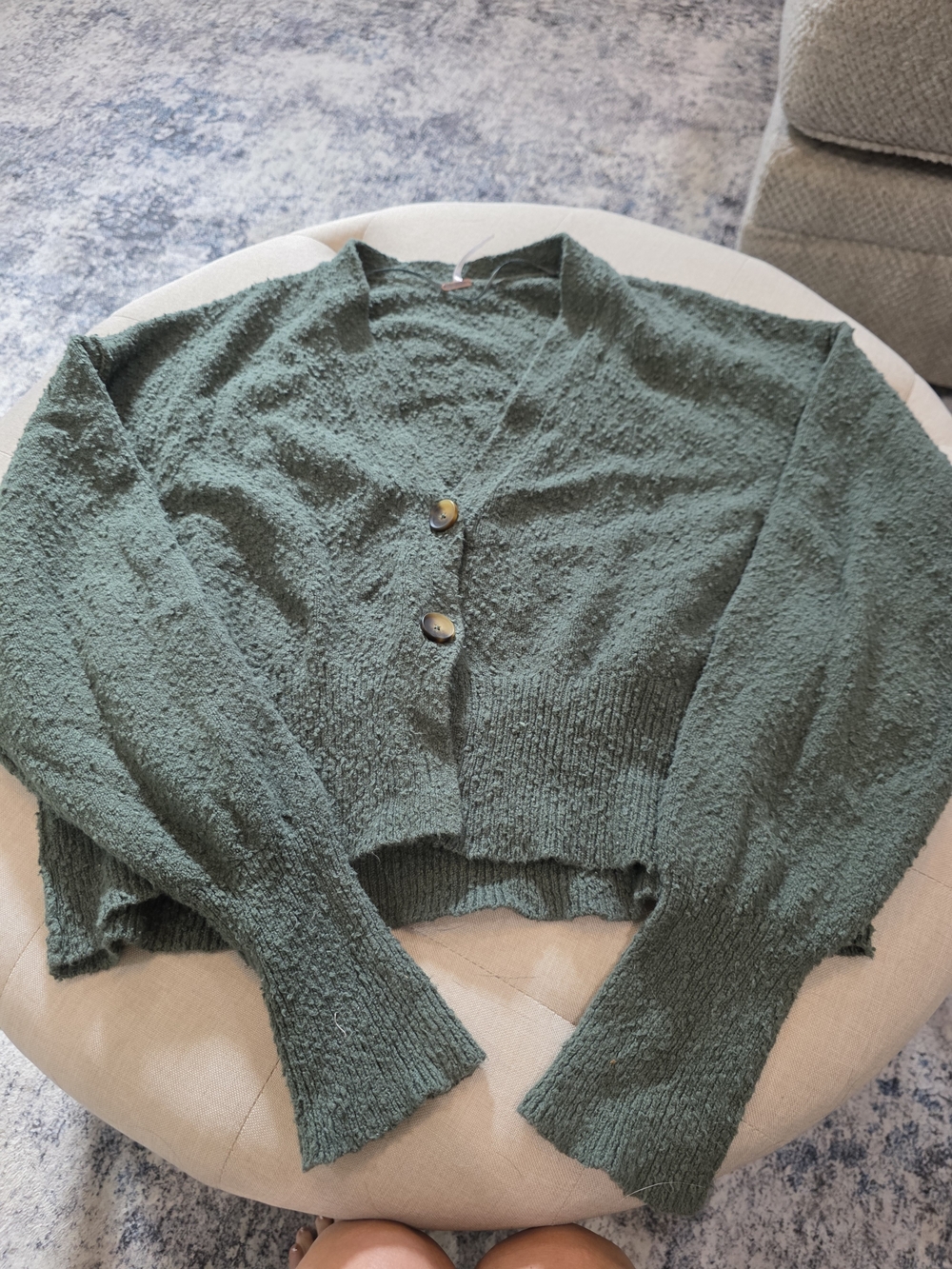 Free People Olive Green V-Neck Button Cardigan